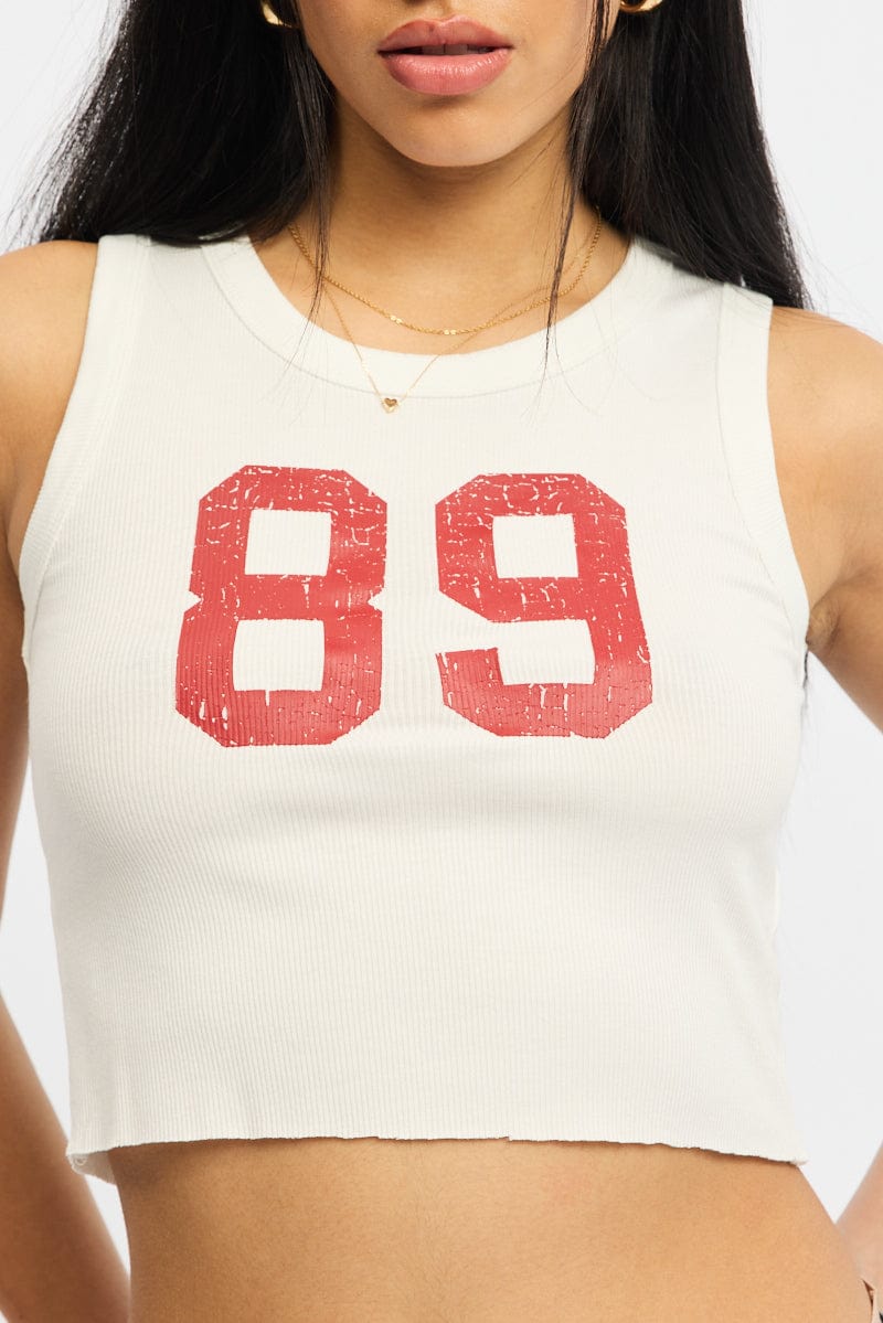White Graphic Tank Sleeveless
