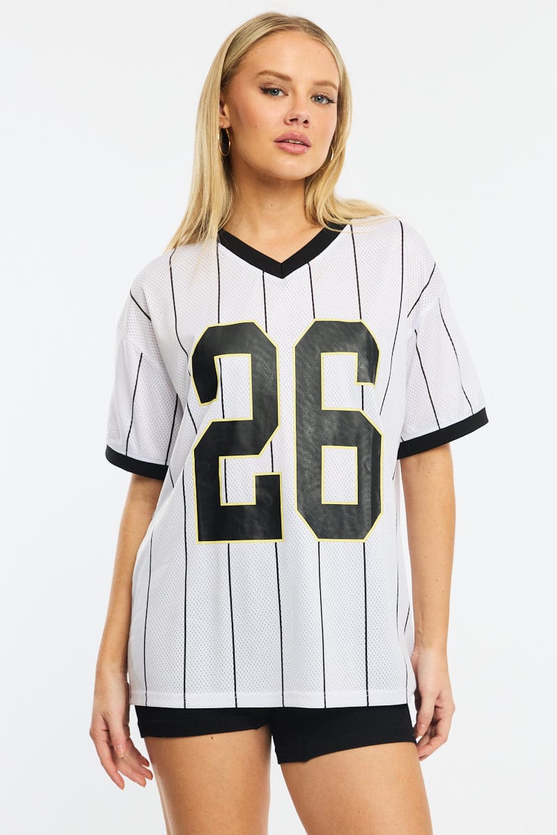 White Stripe Sports T-Shirt Short Sleeve