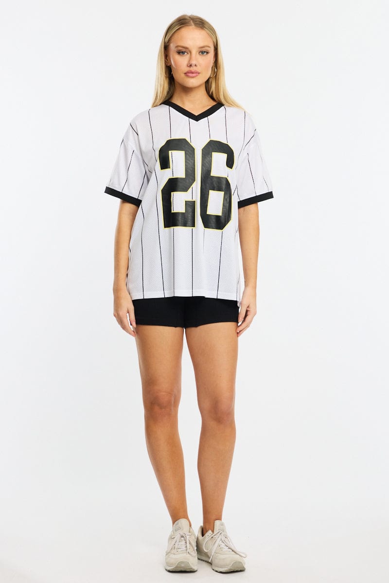 White Stripe Sports T-Shirt Short Sleeve