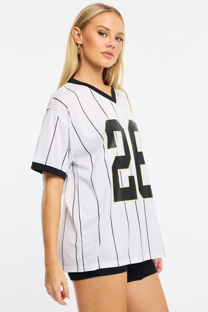 White Stripe Sports T-Shirt Short Sleeve