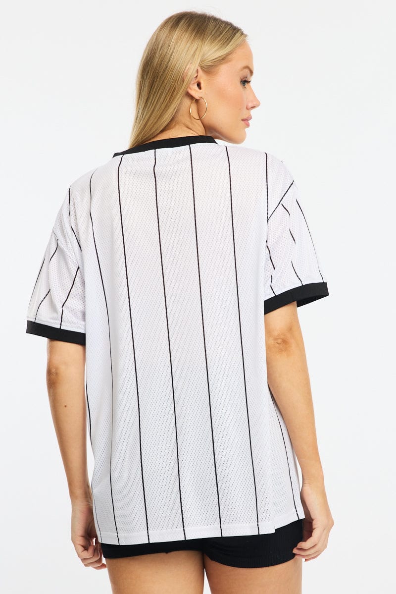 White Stripe Sports T-Shirt Short Sleeve