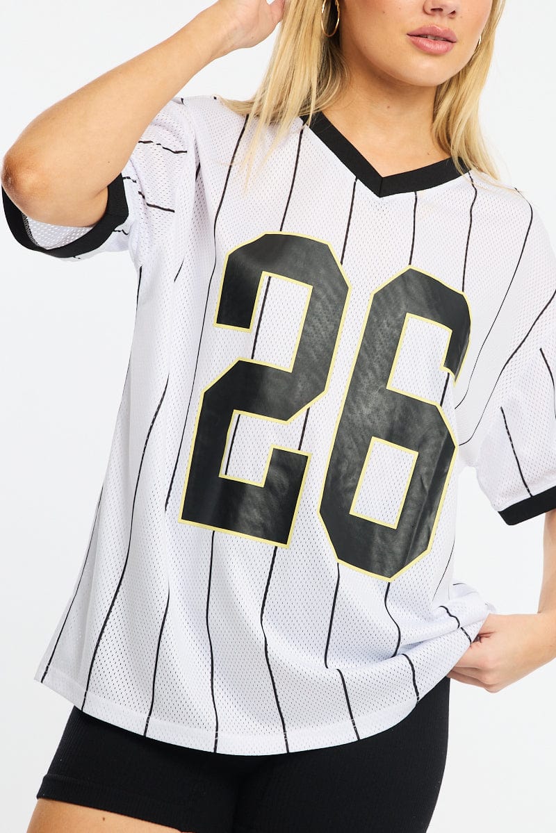 White Stripe Sports T-Shirt Short Sleeve