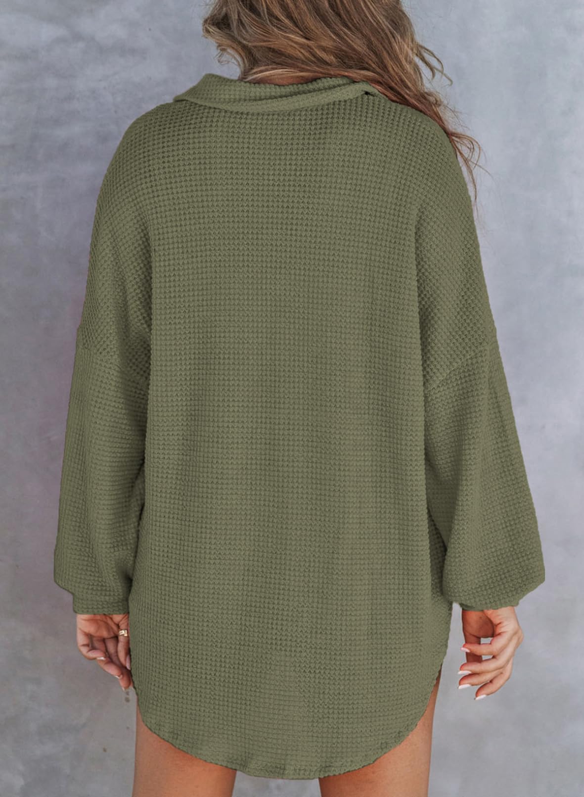 New Waffle Knit Henley V Neck Shirt Jacket