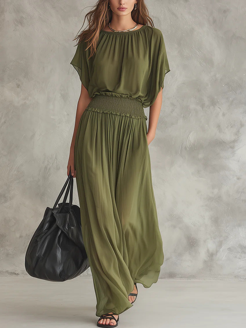 Smocked Waist Flowy Wide Leg Two Piece Set