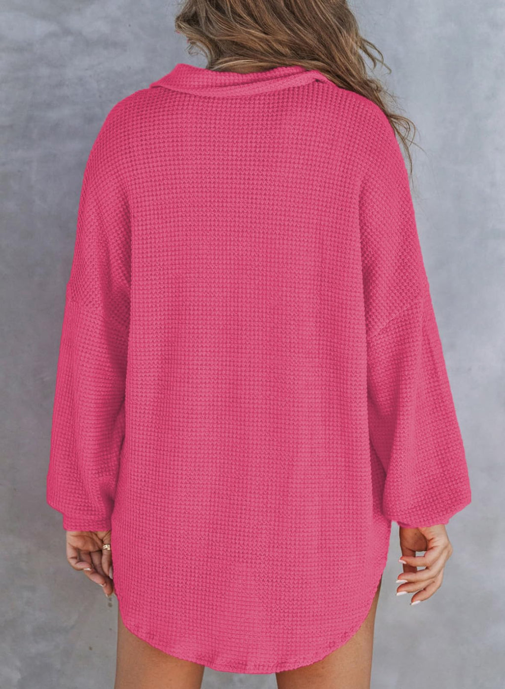 New Waffle Knit Henley V Neck Shirt Jacket