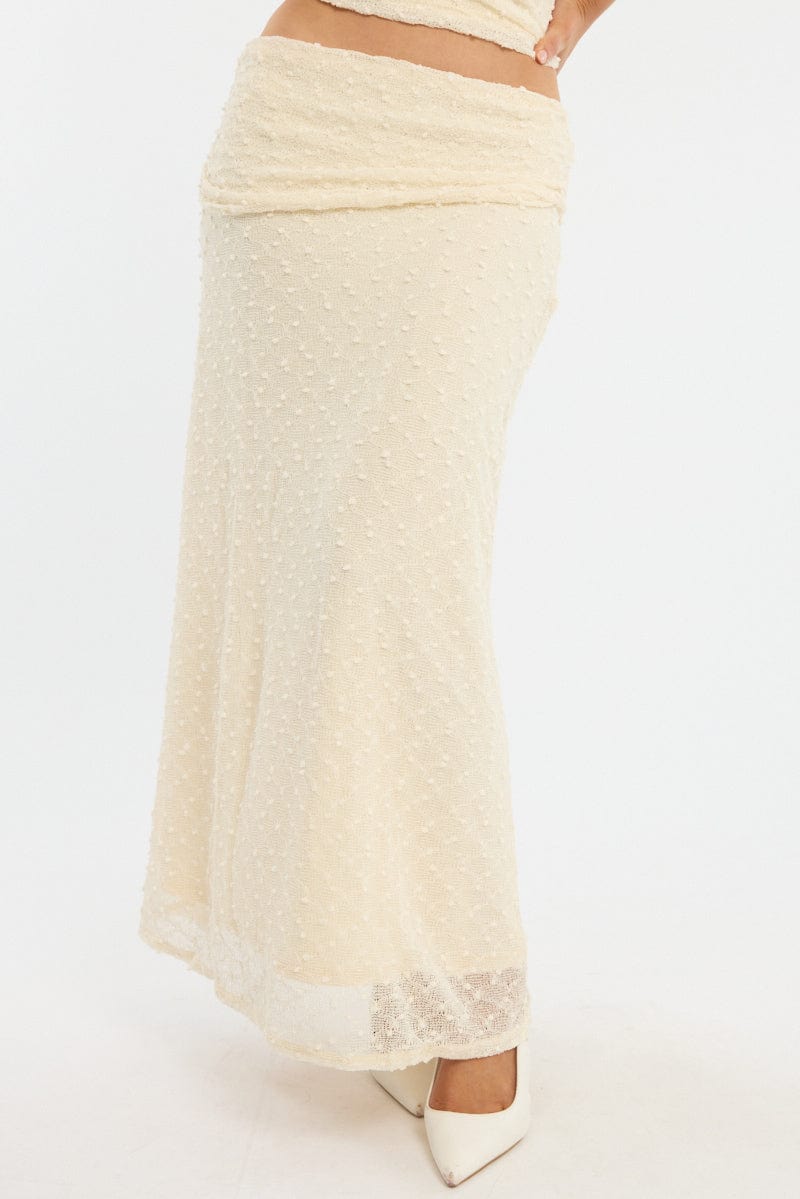 Yellow Maxi Skirt Textured Gathered Waist Stretch Lined