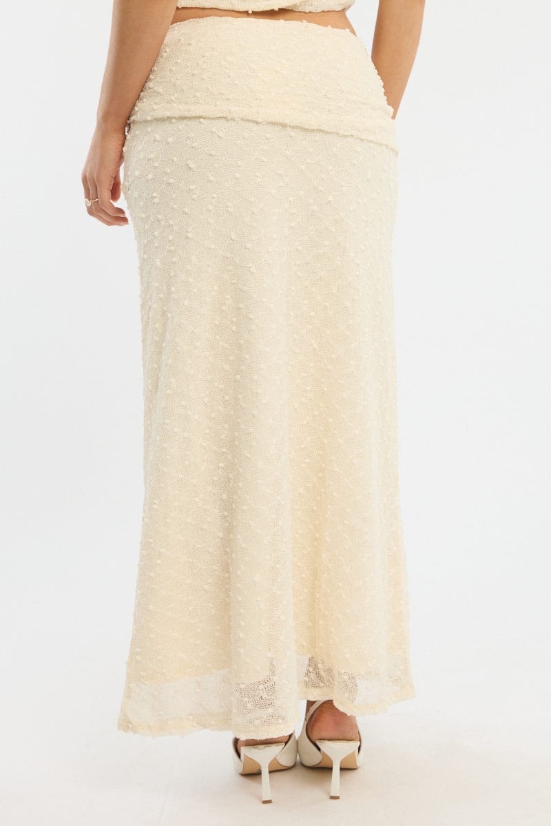 Yellow Maxi Skirt Textured Gathered Waist Stretch Lined