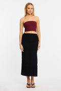 Black Midaxi Skirt Elastic Waisthigh Rise Stretch Eyelet