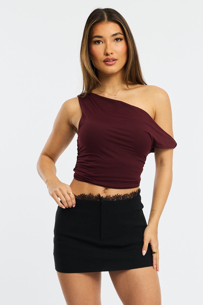 Black Mini Skirt Mid Waisted Bengaline Lace Trim