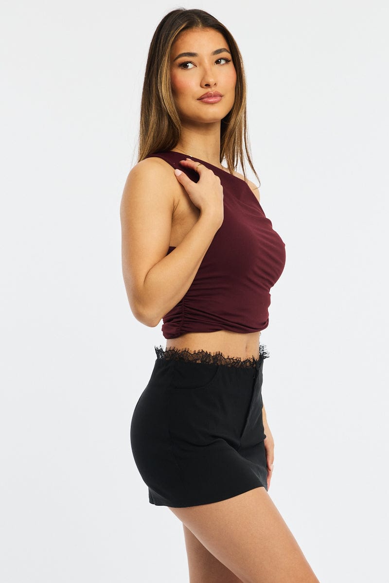 Black Mini Skirt Mid Waisted Bengaline Lace Trim