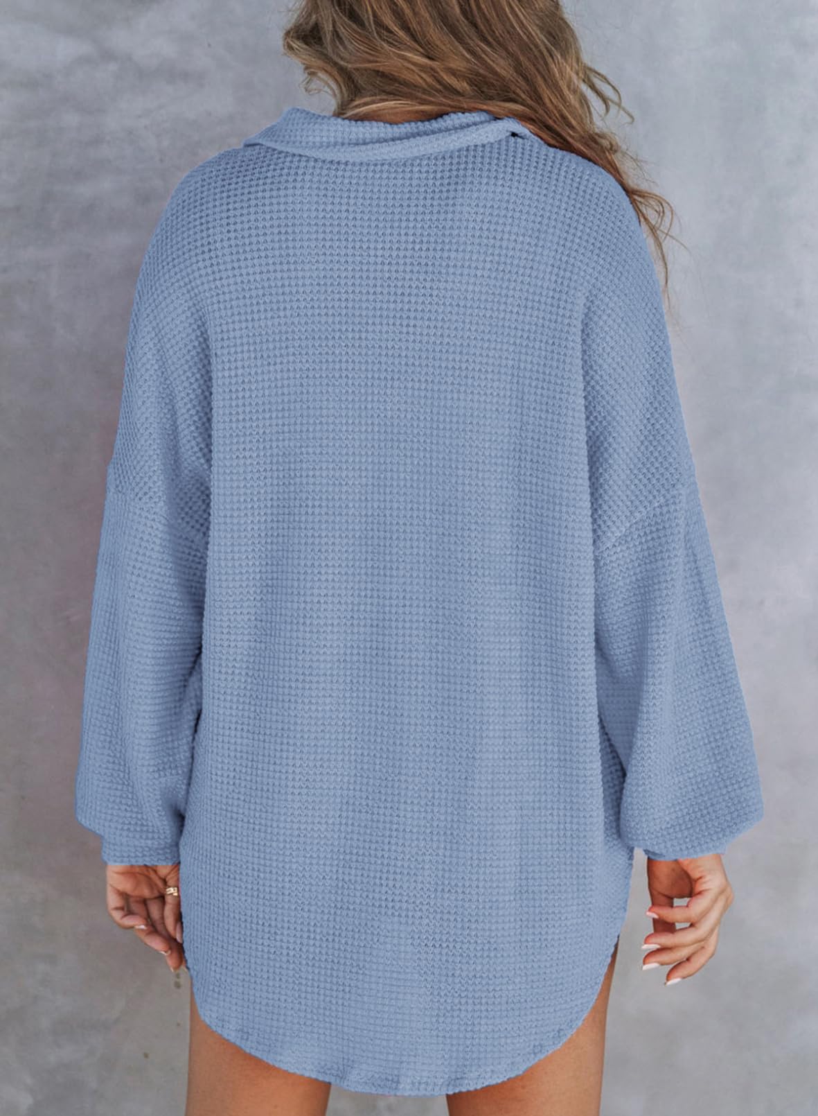 New Waffle Knit Henley V Neck Shirt Jacket