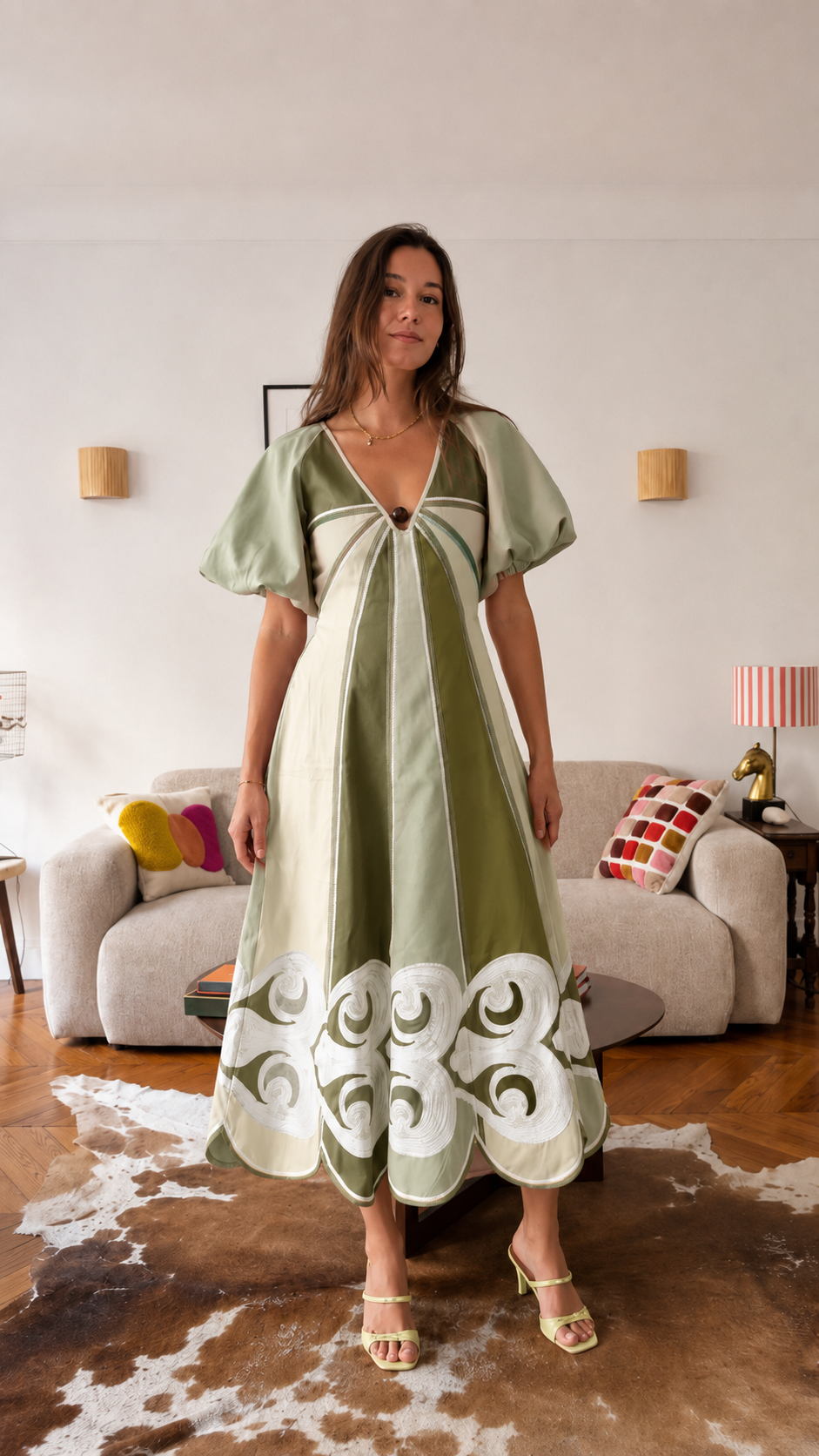 Color Block Embroidered Midi Dress
