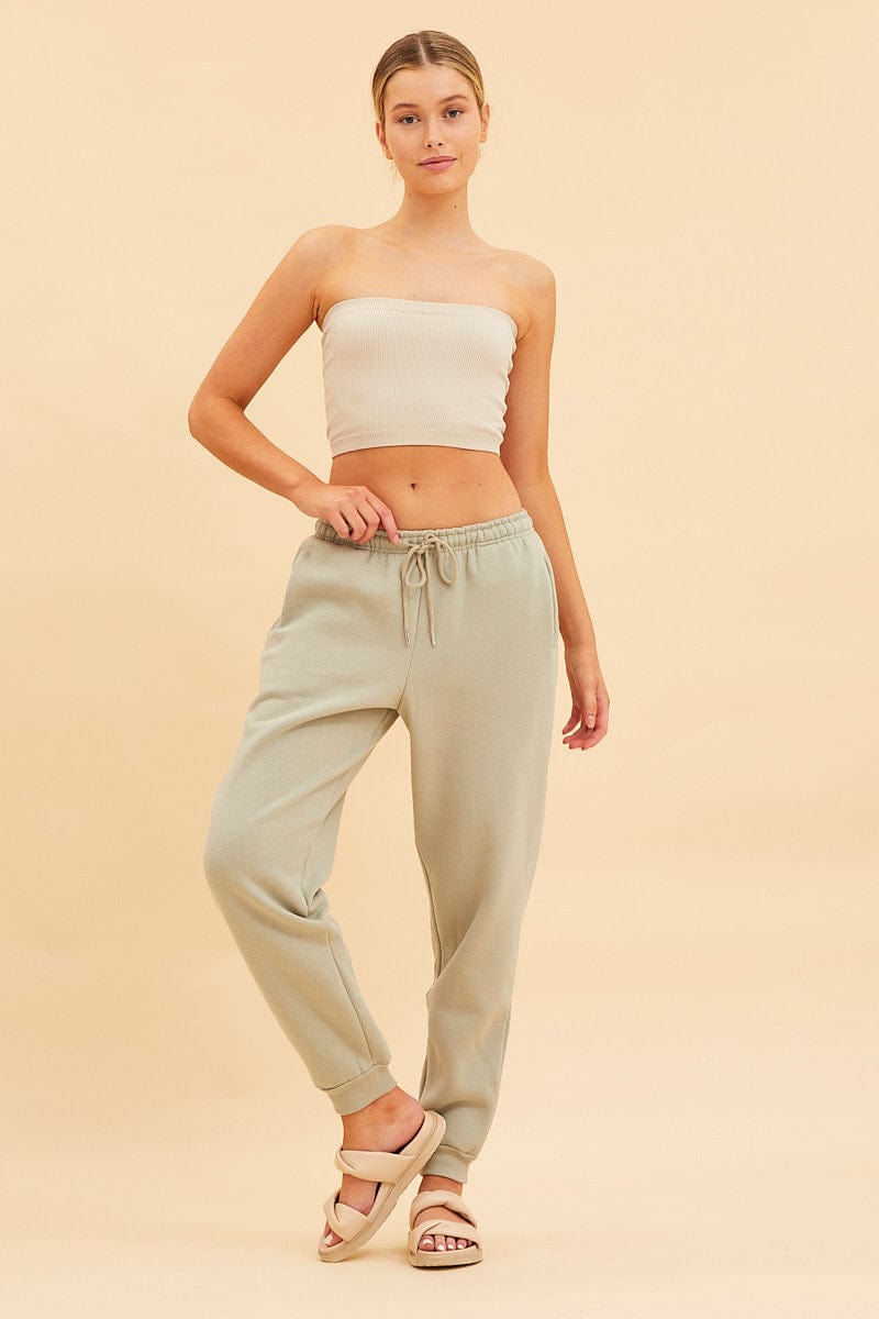 Beige Bone Seamless Bandeau Crop Rib