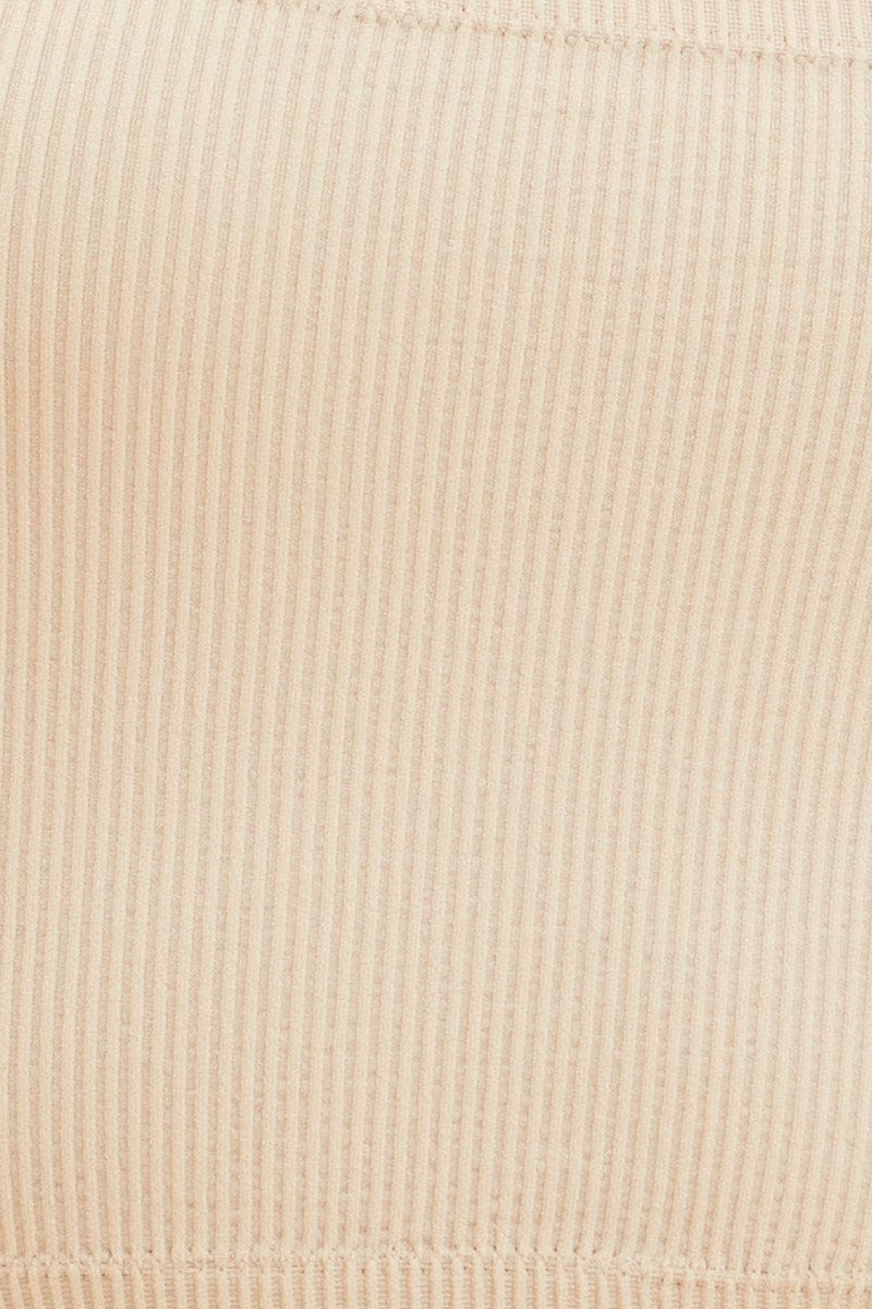 Beige Bone Seamless Bandeau Crop Rib