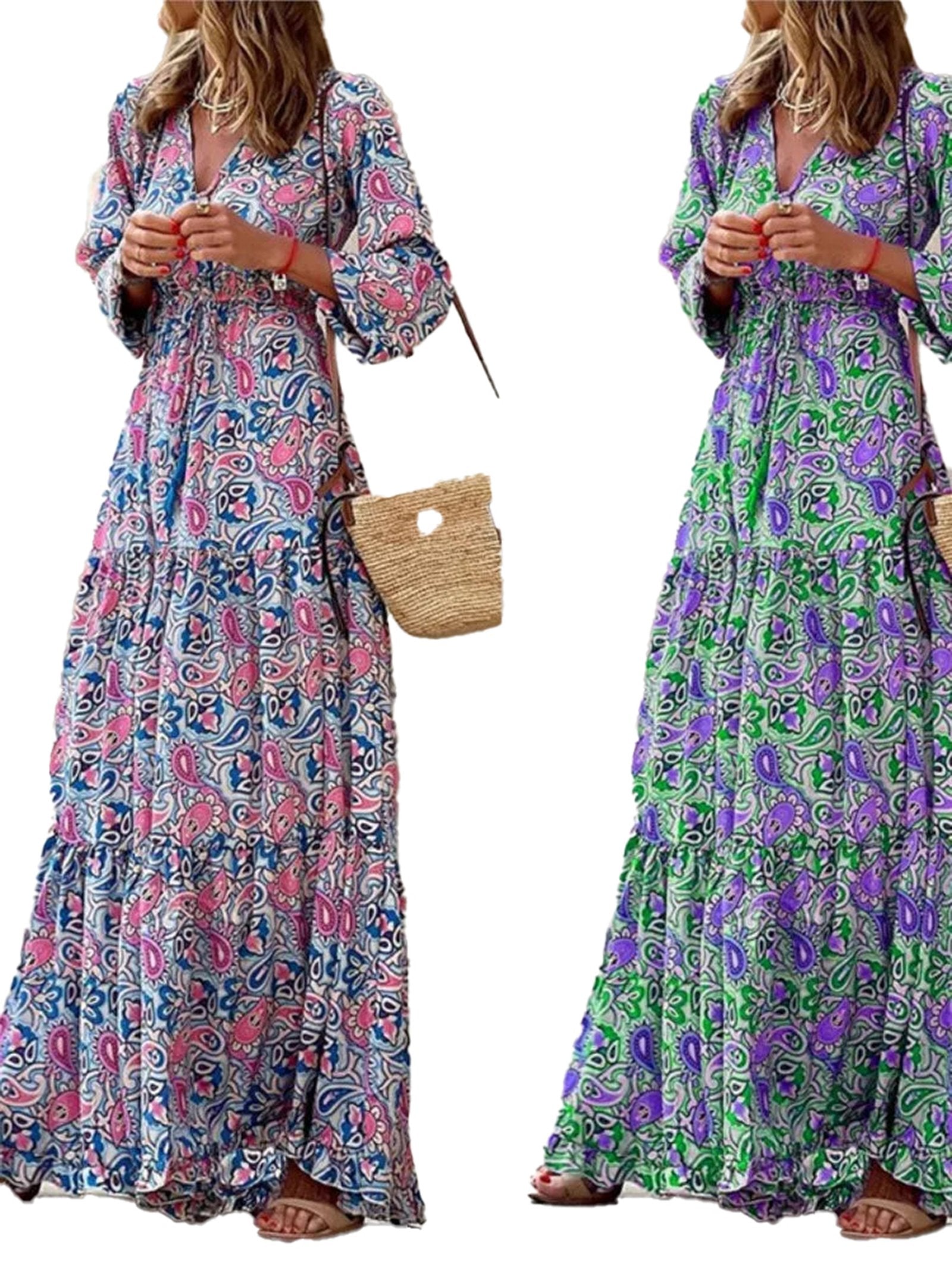 Bohemian V-Neck Autumn Dress For Fall Fashion