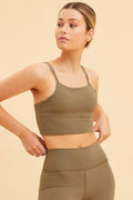 Green Crop Top High Neck Active Rib