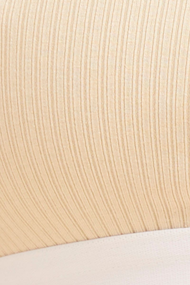 Beige Mia Cotton Stretch Cross Back Crop Top