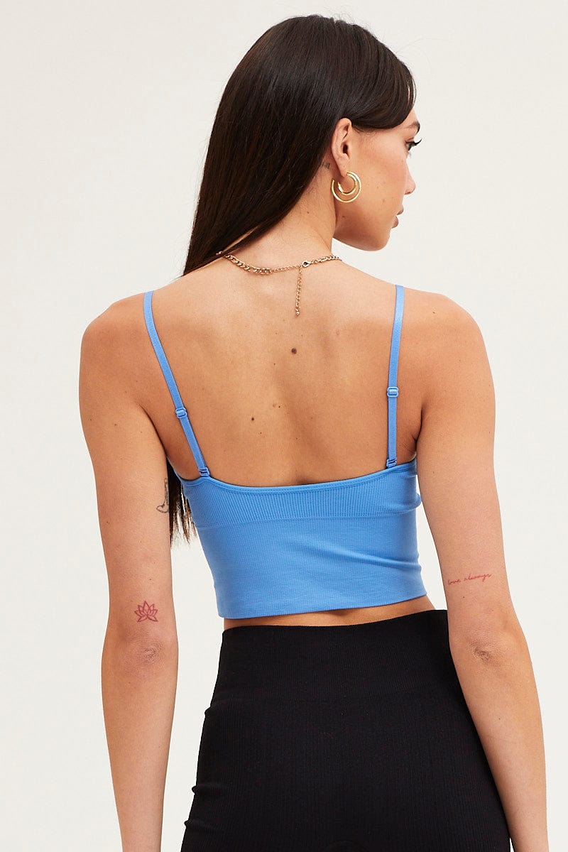 Blue Crop Tank Top Top Seamless