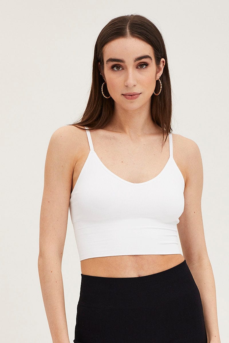 White Crop Tank Top Top Seamless