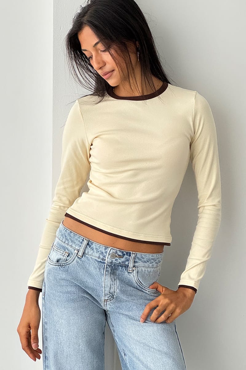 Yellow Long Sleeve Contrast Binding T-Shirt