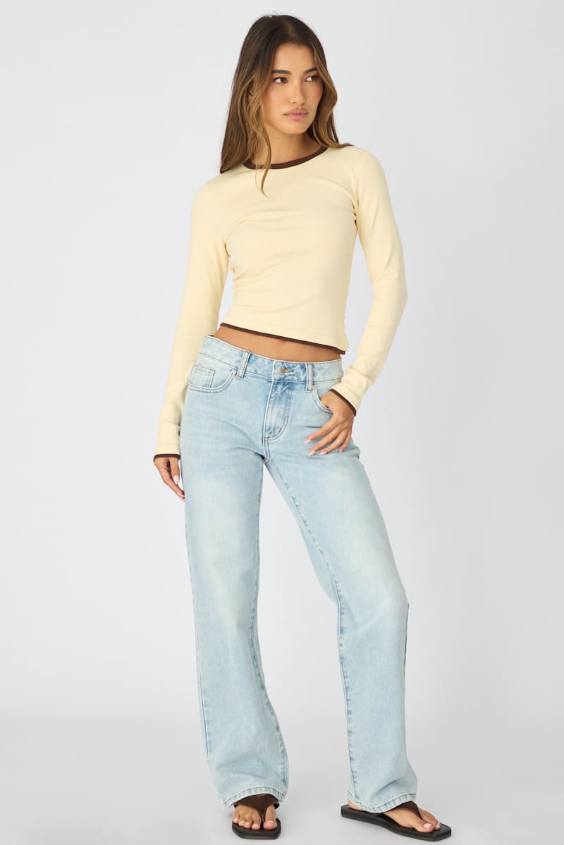 Yellow Long Sleeve Contrast Binding T-Shirt