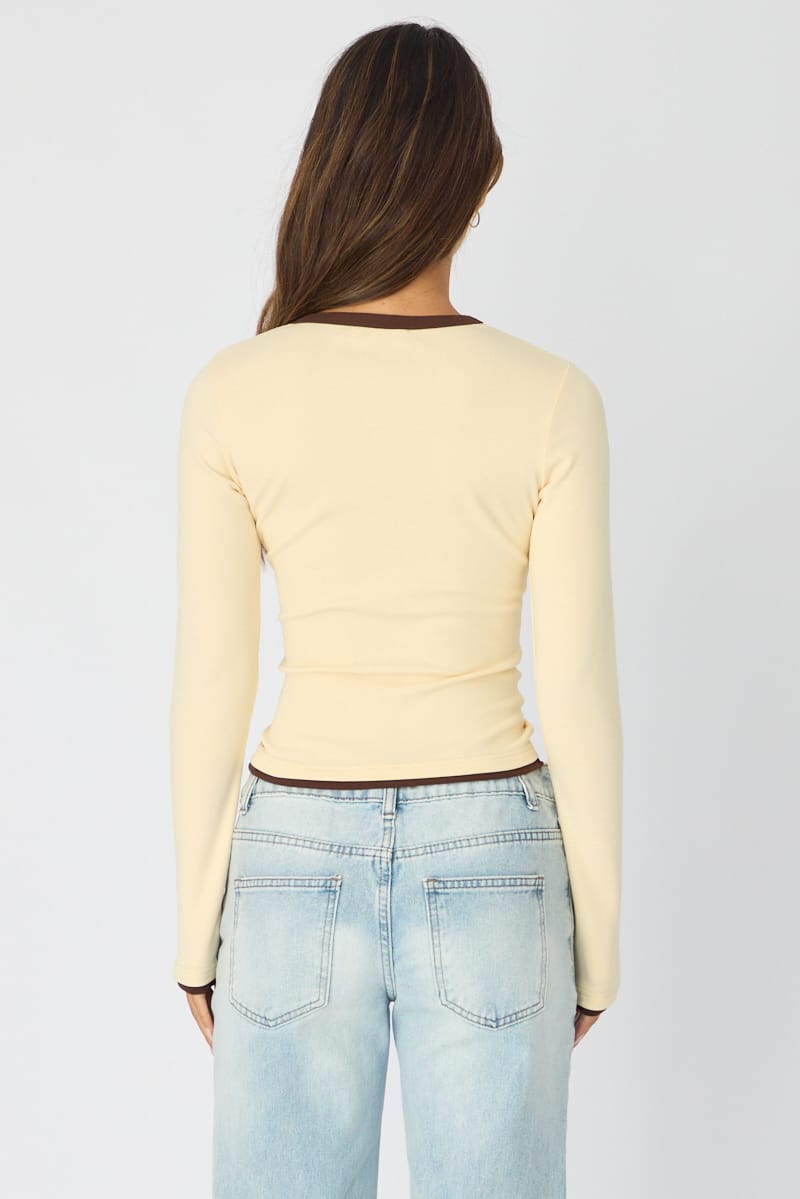 Yellow Long Sleeve Contrast Binding T-Shirt