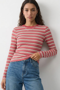 Red Stripe Long Sleeve Rib Stripe Tshirt