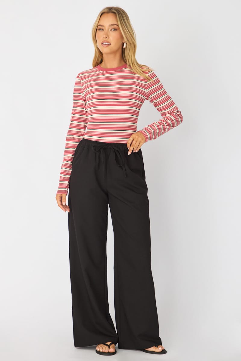 Red Stripe Long Sleeve Rib Stripe Tshirt