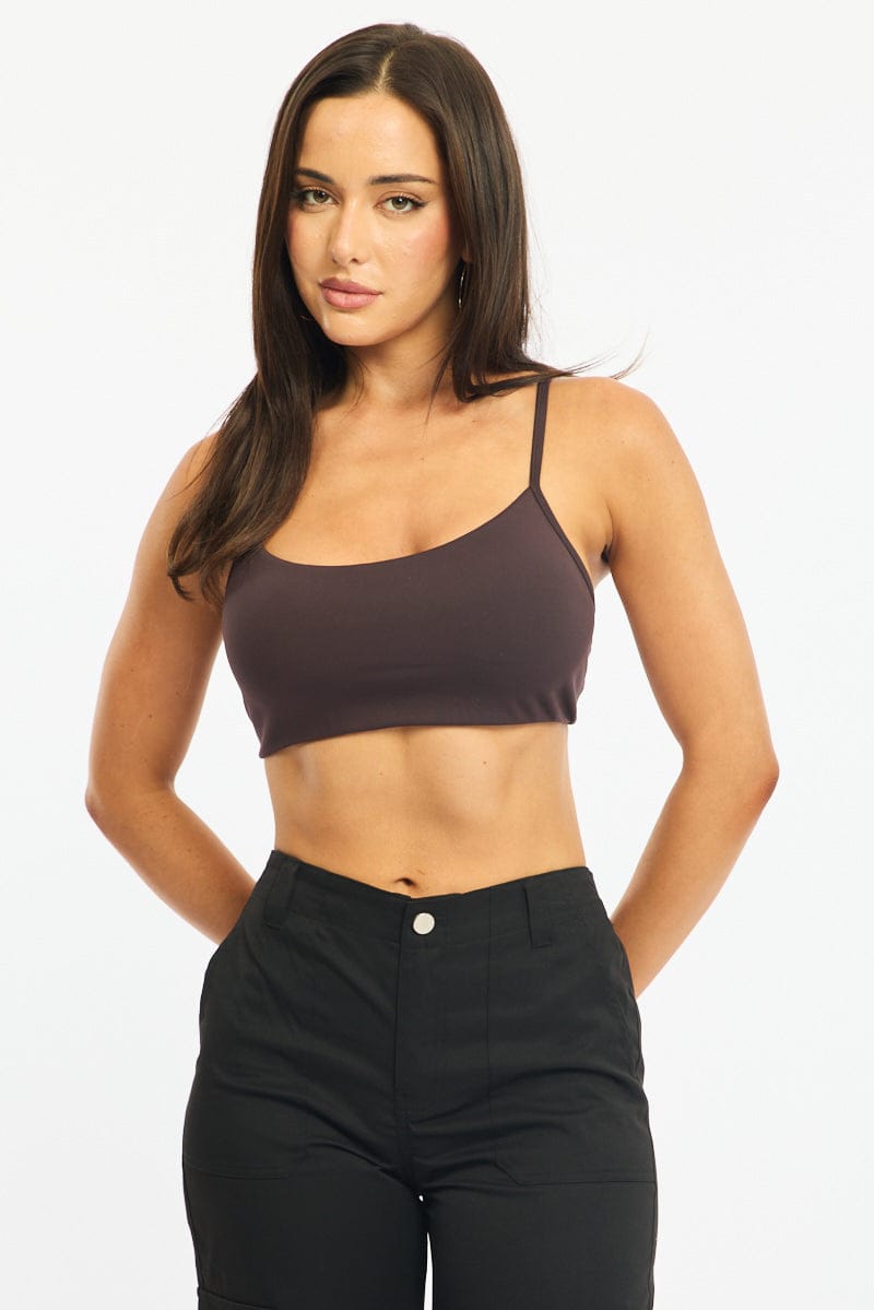 Brown Bralette Cropped Scoop Neck
