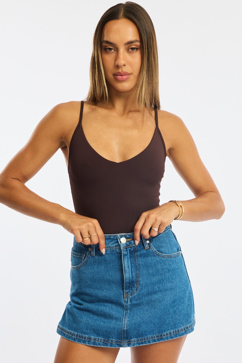Brown Bodysuit Tank Top V-Neck Supersoft