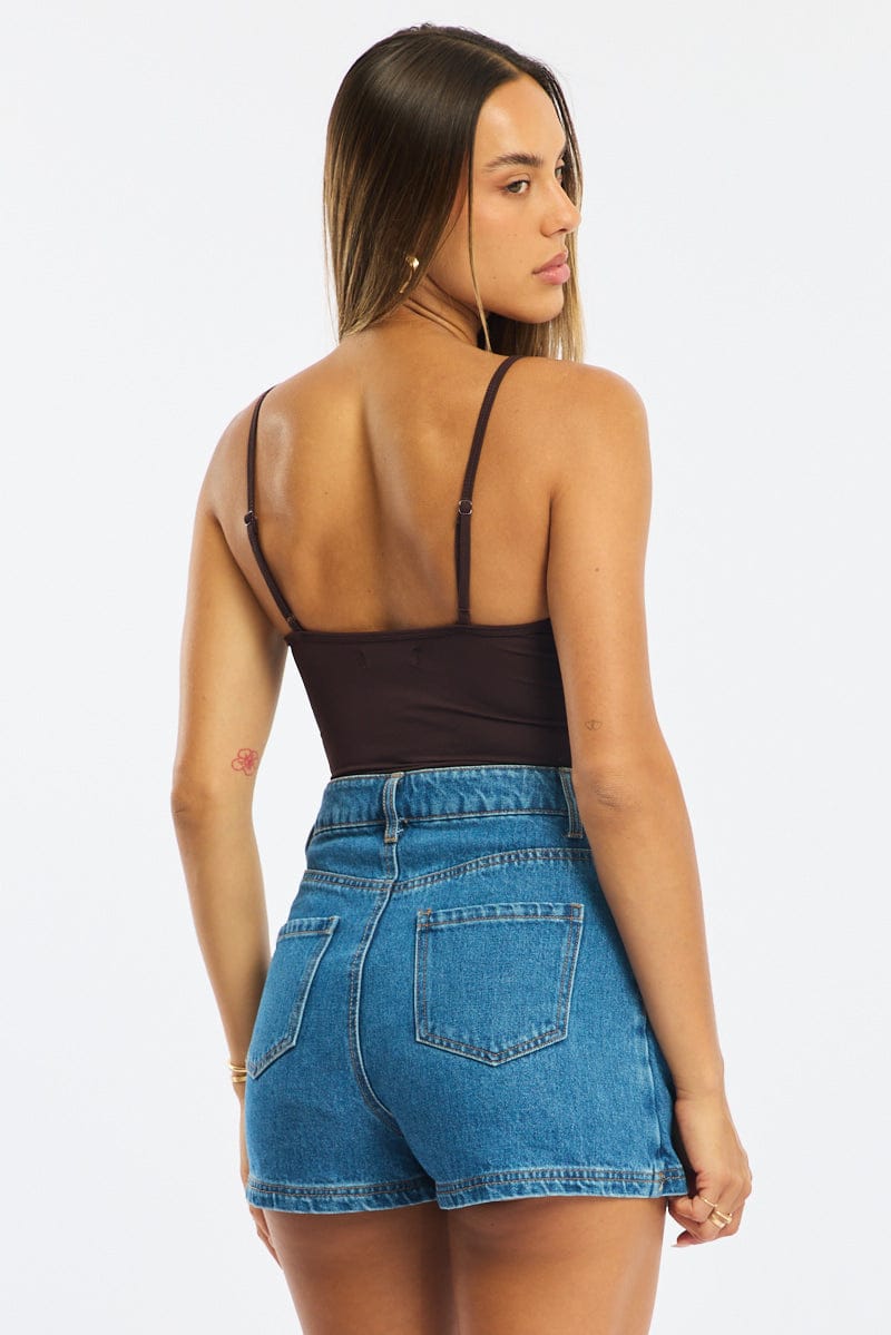 Brown Bodysuit Tank Top V-Neck Supersoft