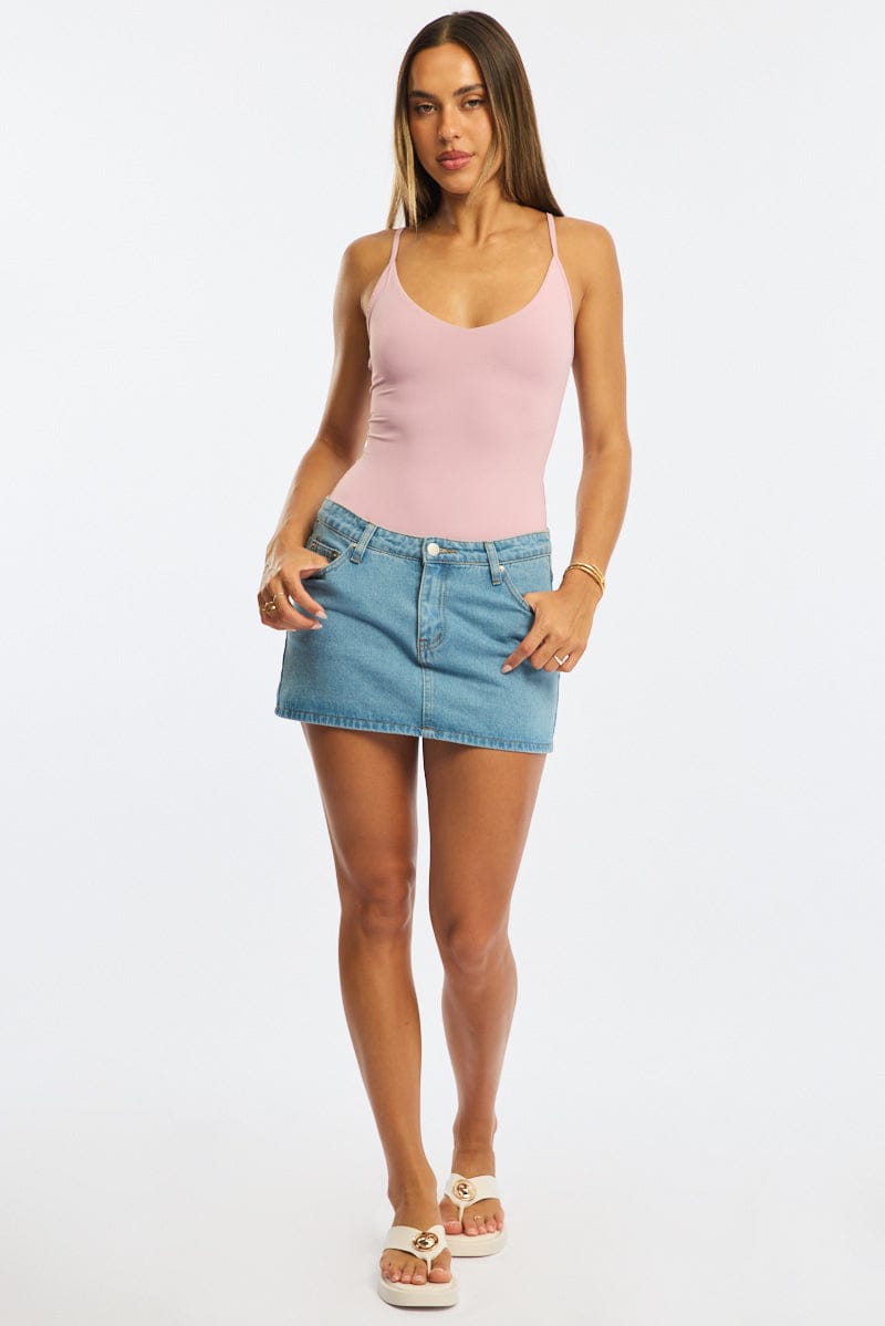 Pink Bodysuit Tank Top V-Neck Supersoft