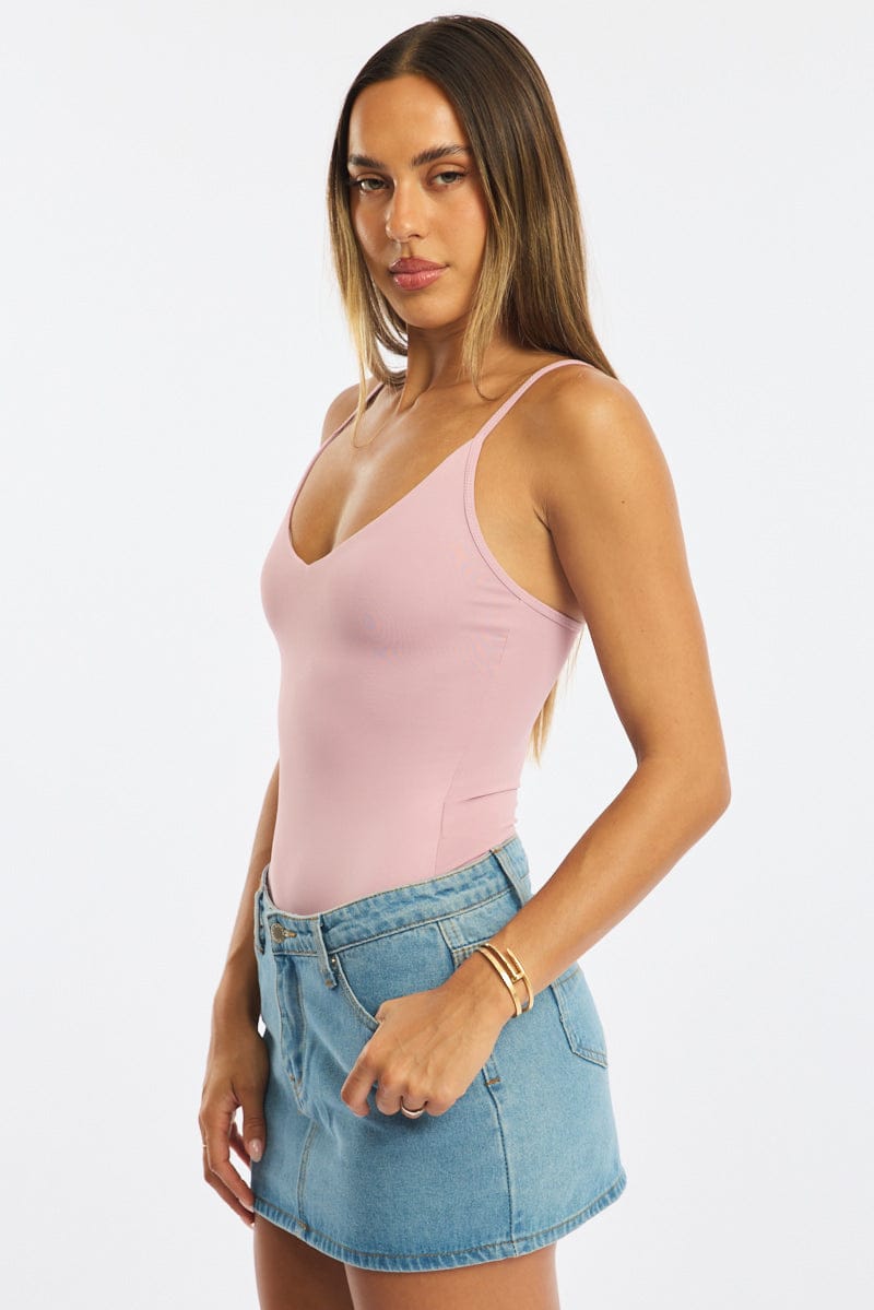 Pink Bodysuit Tank Top V-Neck Supersoft