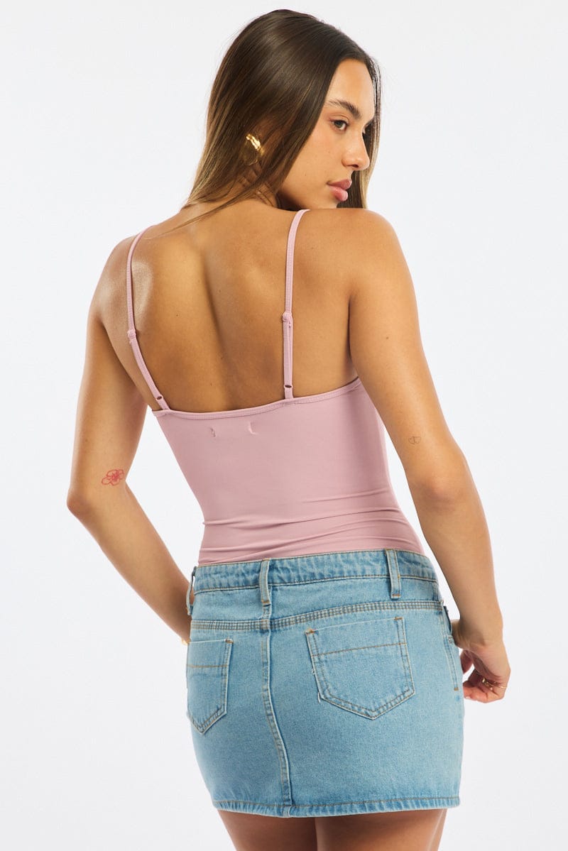 Pink Bodysuit Tank Top V-Neck Supersoft