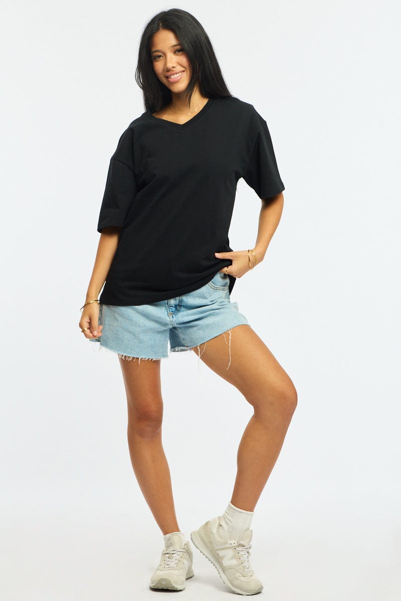 Black Oversized T-Shirt V-Neck Short Sleeve