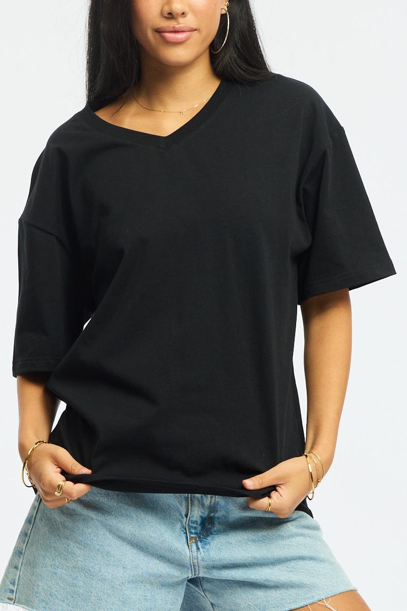 Black Oversized T-Shirt V-Neck Short Sleeve