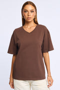 Brown Oversized T-Shirt V-Neck Short Sleeve