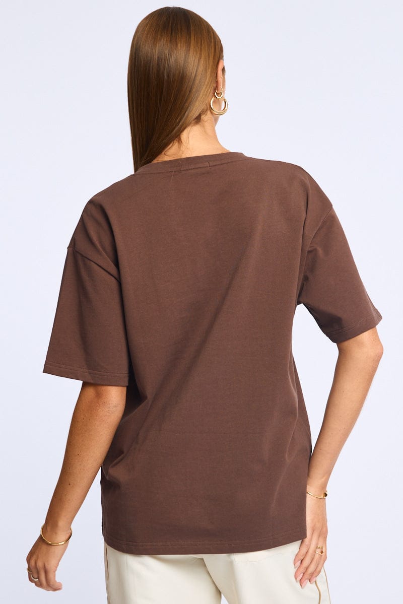 Brown Oversized T-Shirt V-Neck Short Sleeve