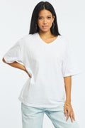 White Oversized T-Shirt V-Neck Short Sleeve