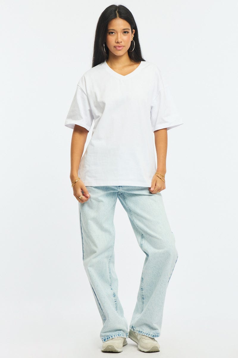 White Oversized T-Shirt V-Neck Short Sleeve