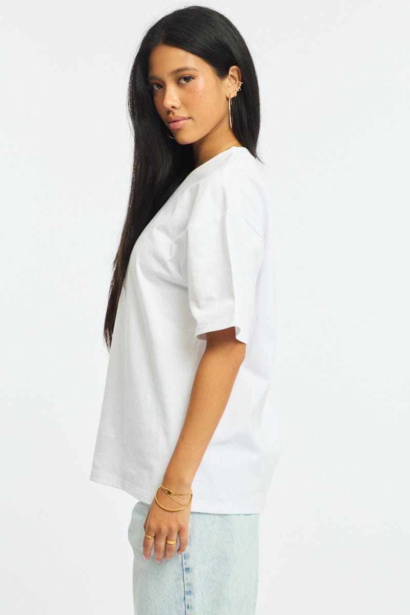 White Oversized T-Shirt V-Neck Short Sleeve