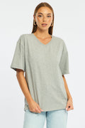 Grey Oversized T-Shirt V-Neck Short Sleeve