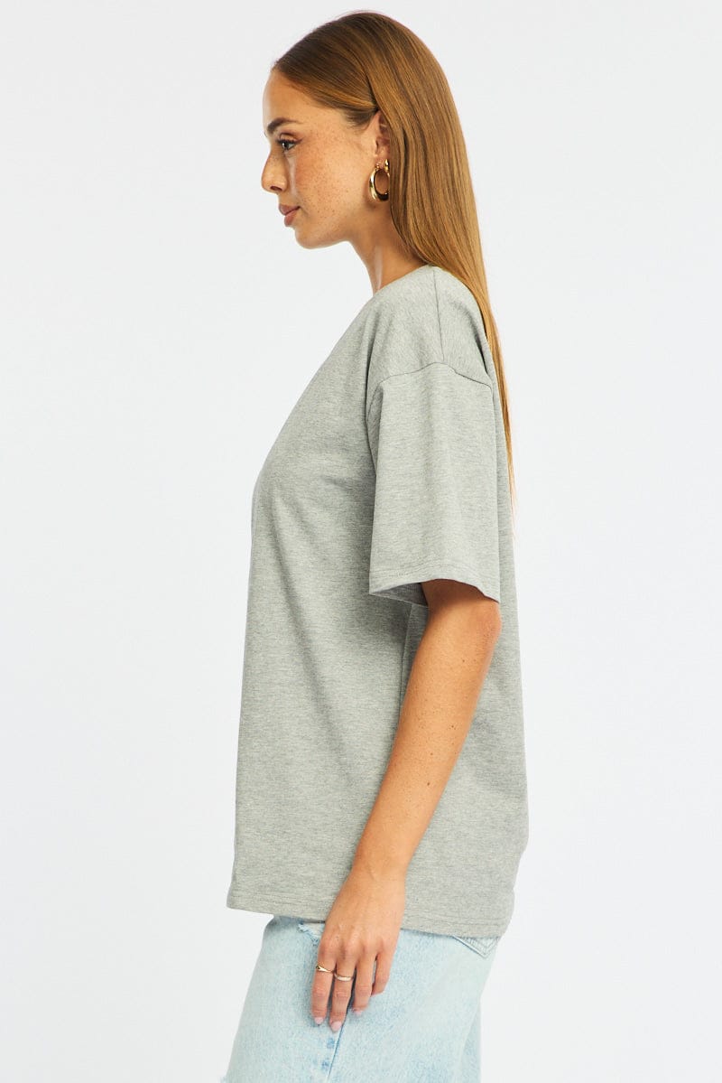 Grey Oversized T-Shirt V-Neck Short Sleeve