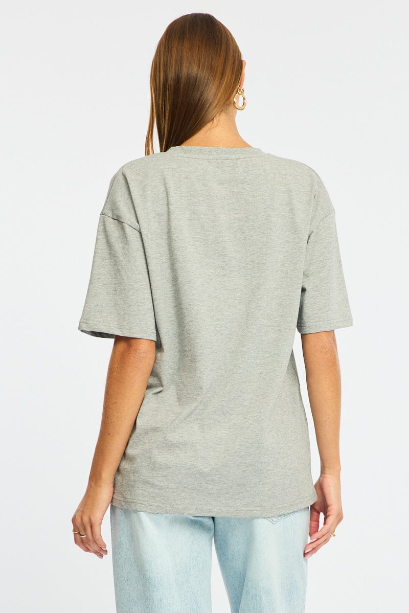 Grey Oversized T-Shirt V-Neck Short Sleeve
