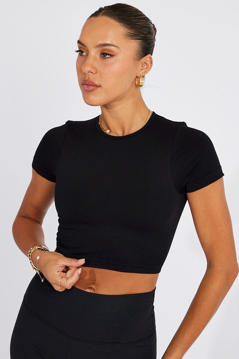 Black T-Shirt Short Sleeve Crew Neck Seamless