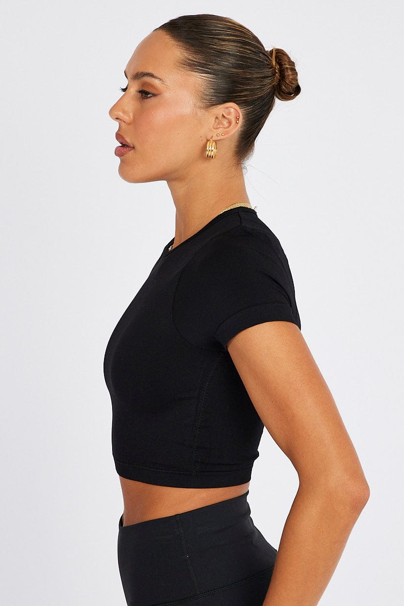 Black T-Shirt Short Sleeve Crew Neck Seamless