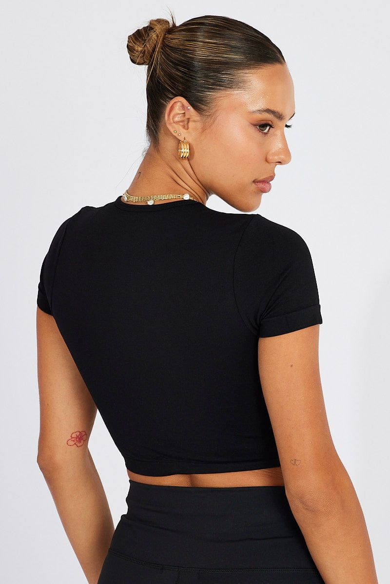 Black T-Shirt Short Sleeve Crew Neck Seamless