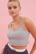 Grey Crop Tank Top Top Round Neck