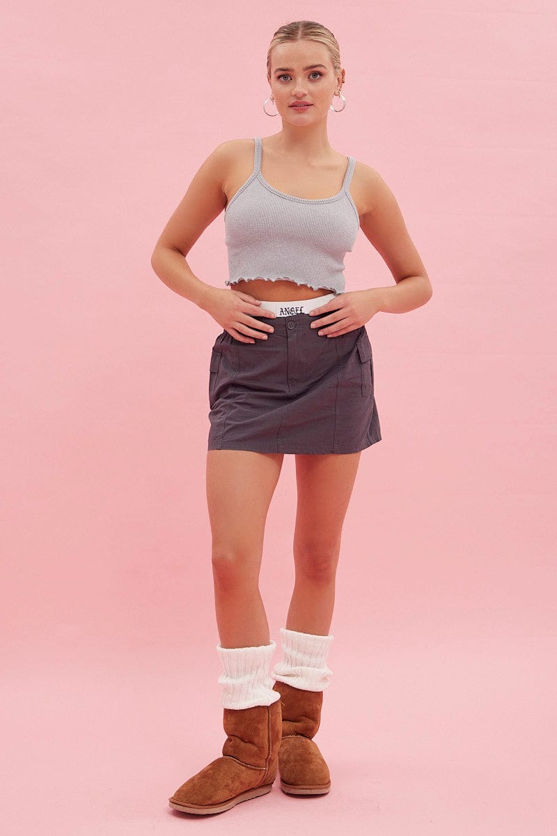 Grey Crop Tank Top Top Round Neck