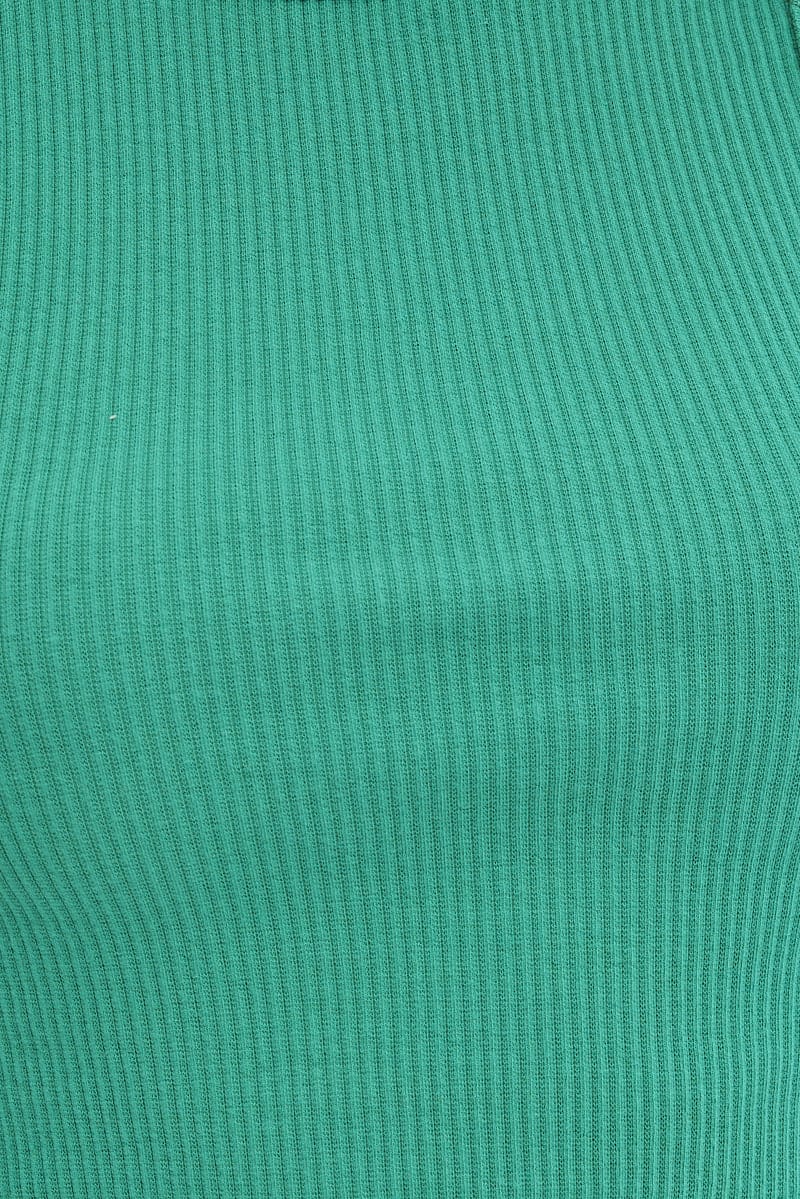 Green Crop Tank Top Crew Neck